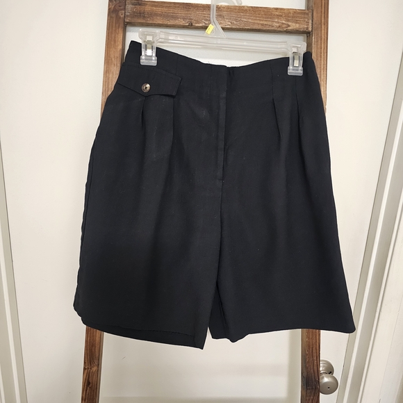 Topshop Pants - Topshop High-waisted Pleated Washed Black Women's Bermudas